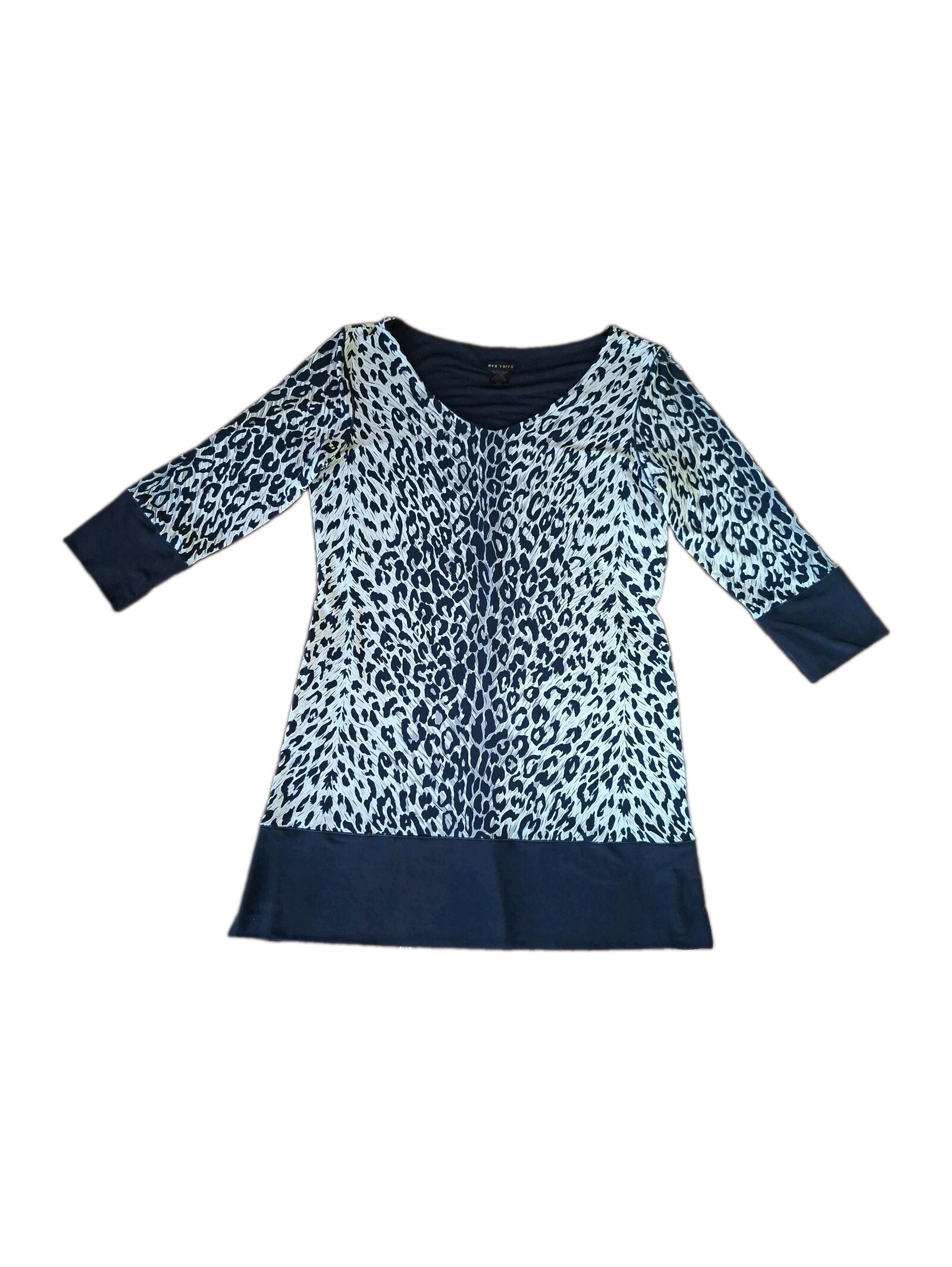 Eva Varro Tunic Top Womens Medium M Leopard Animal Print Black Banded Side Slit